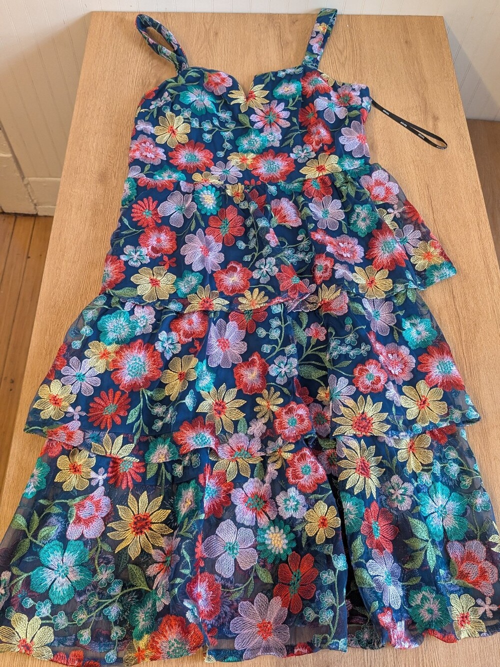 Kensie Navy Floral Tiered Sundress with Multicolor Flowers